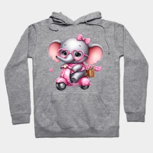 Valentine Elephant In Pink Scooter Hoodie